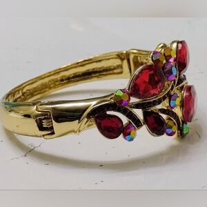 Ruby Red Brazilian Clamper AB Rhinestone Bracelet Sz 6.5–7.5 inches